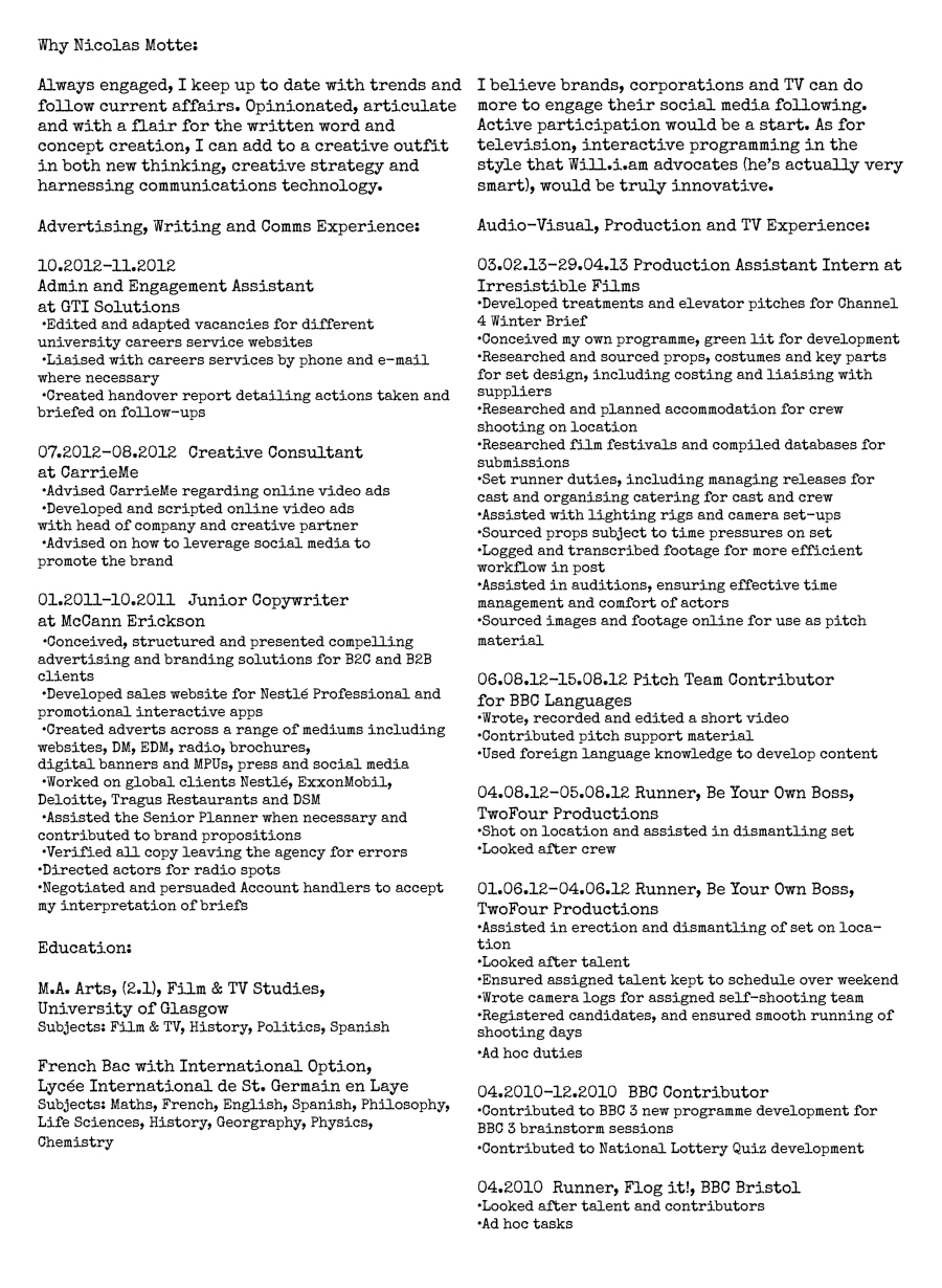 writer cv